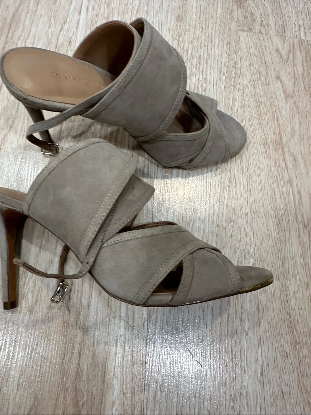 Banana Republic Taupe Crisscross Suede Slide Heels